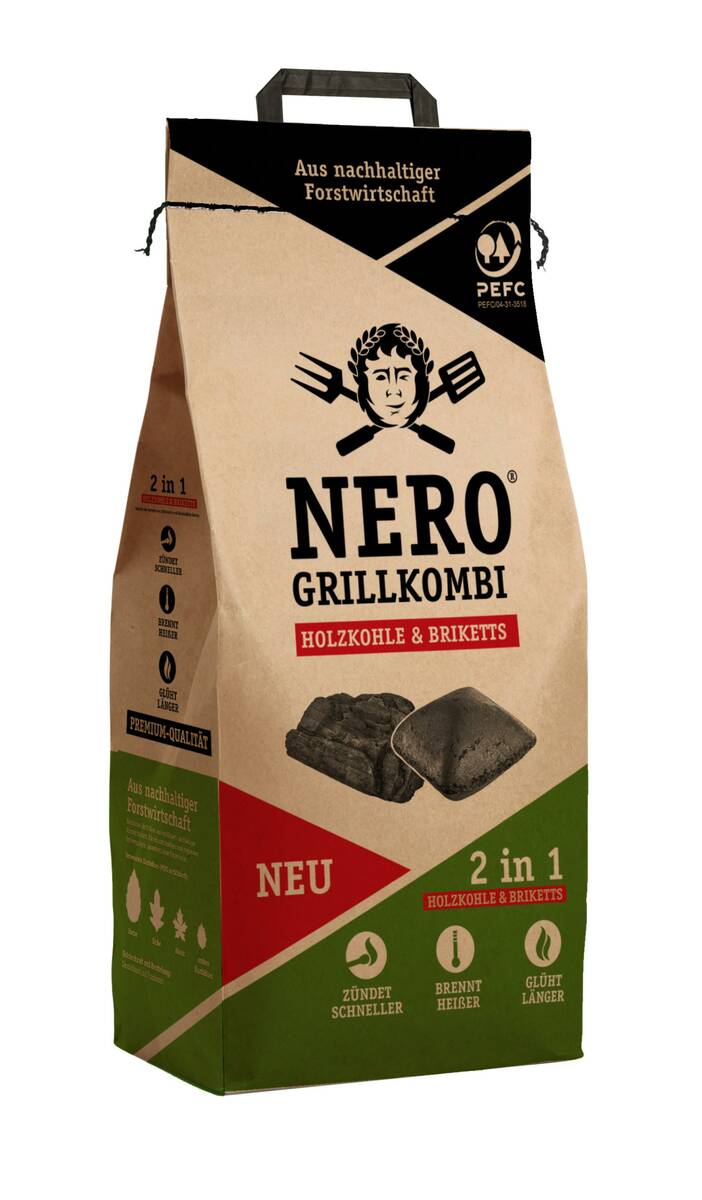 Nero 2 in 1 Grillkombi » Holzkohle & Briketts « 2,5 kg