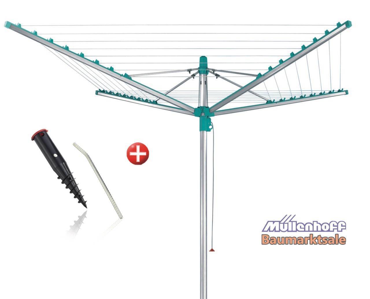 Wäschespinne Linomatic M400 inkl. Bodenhülse + Eindreh Bodendübel 85245 Leifheit