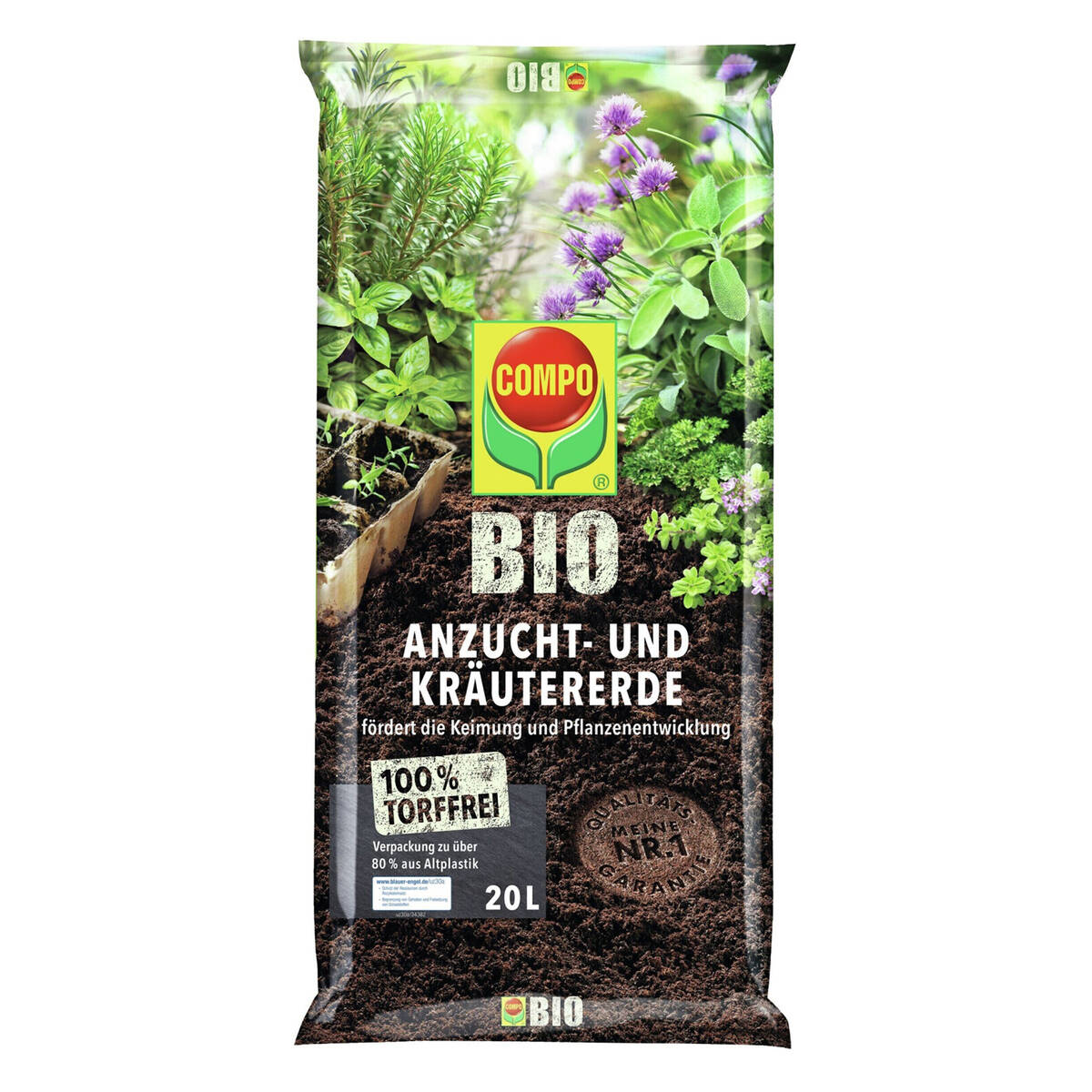 Compo Bio » Anzucht- und Kräutererde « torffrei & luftig, 20 Liter