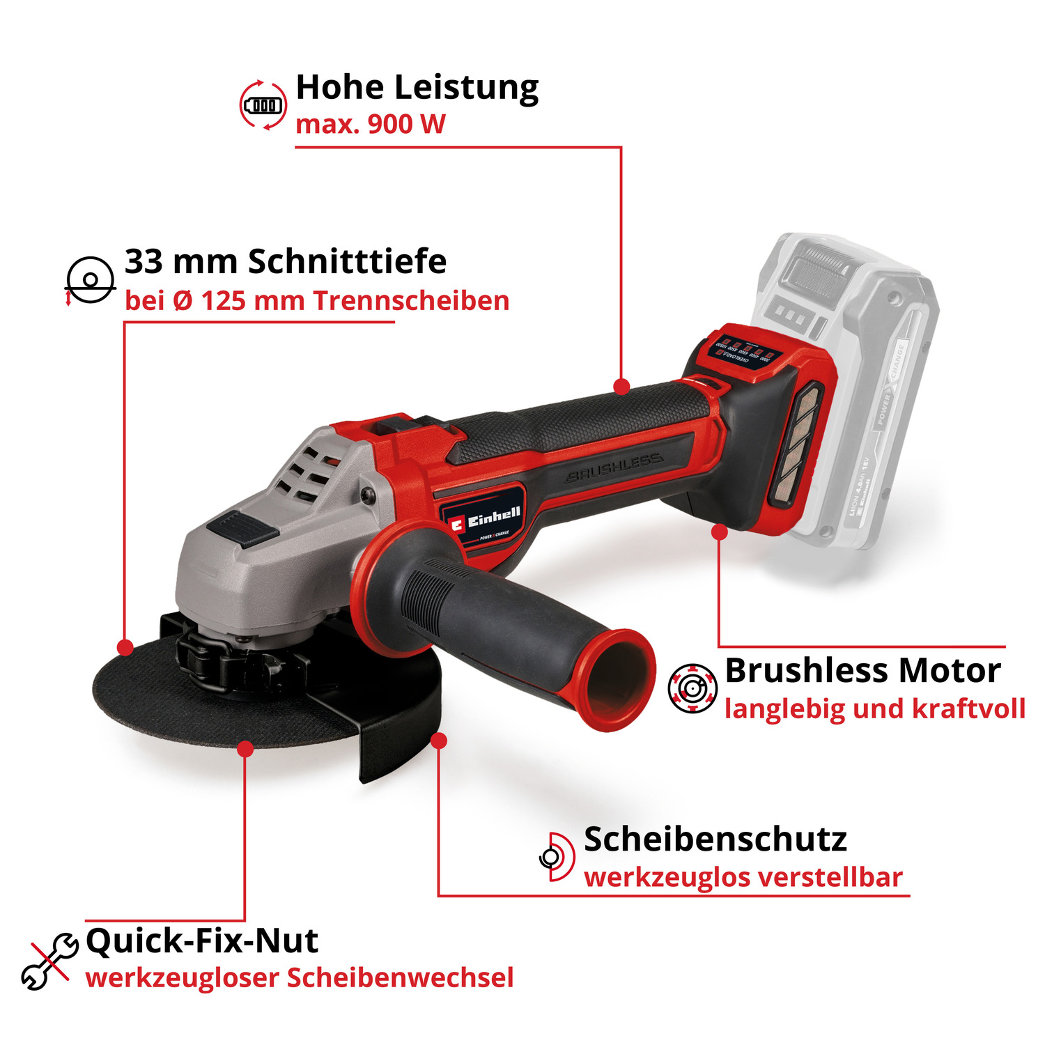 Einhell Akku-Winkelschleifer » TP-AG 18/125 CE Q Li-Solo « Professional