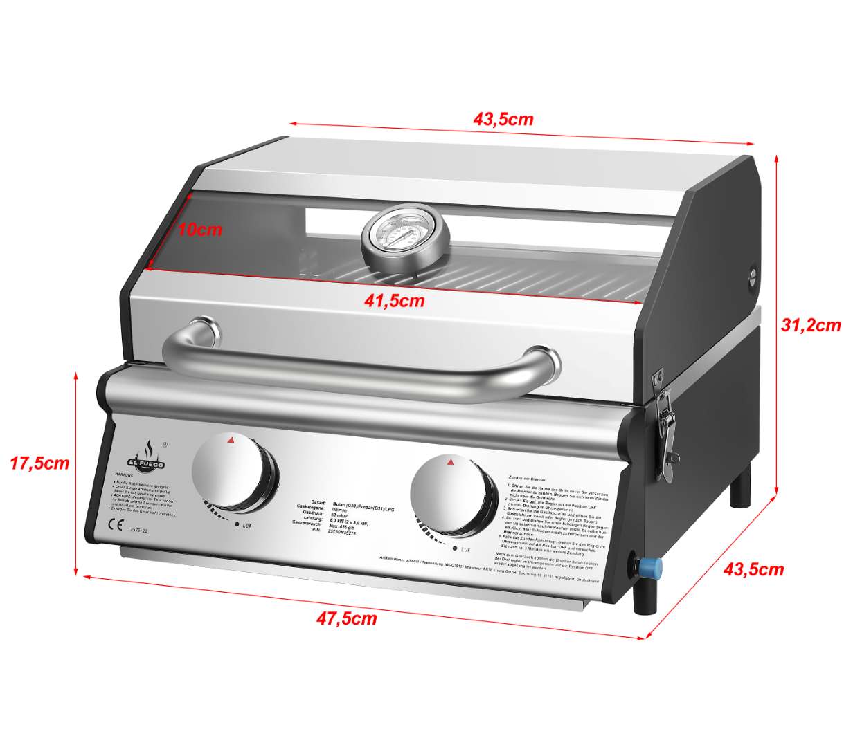 El Fuego Gasgrill » Jesolo « 2 Edelstahl-Brenner je 3,0 kW AY4411