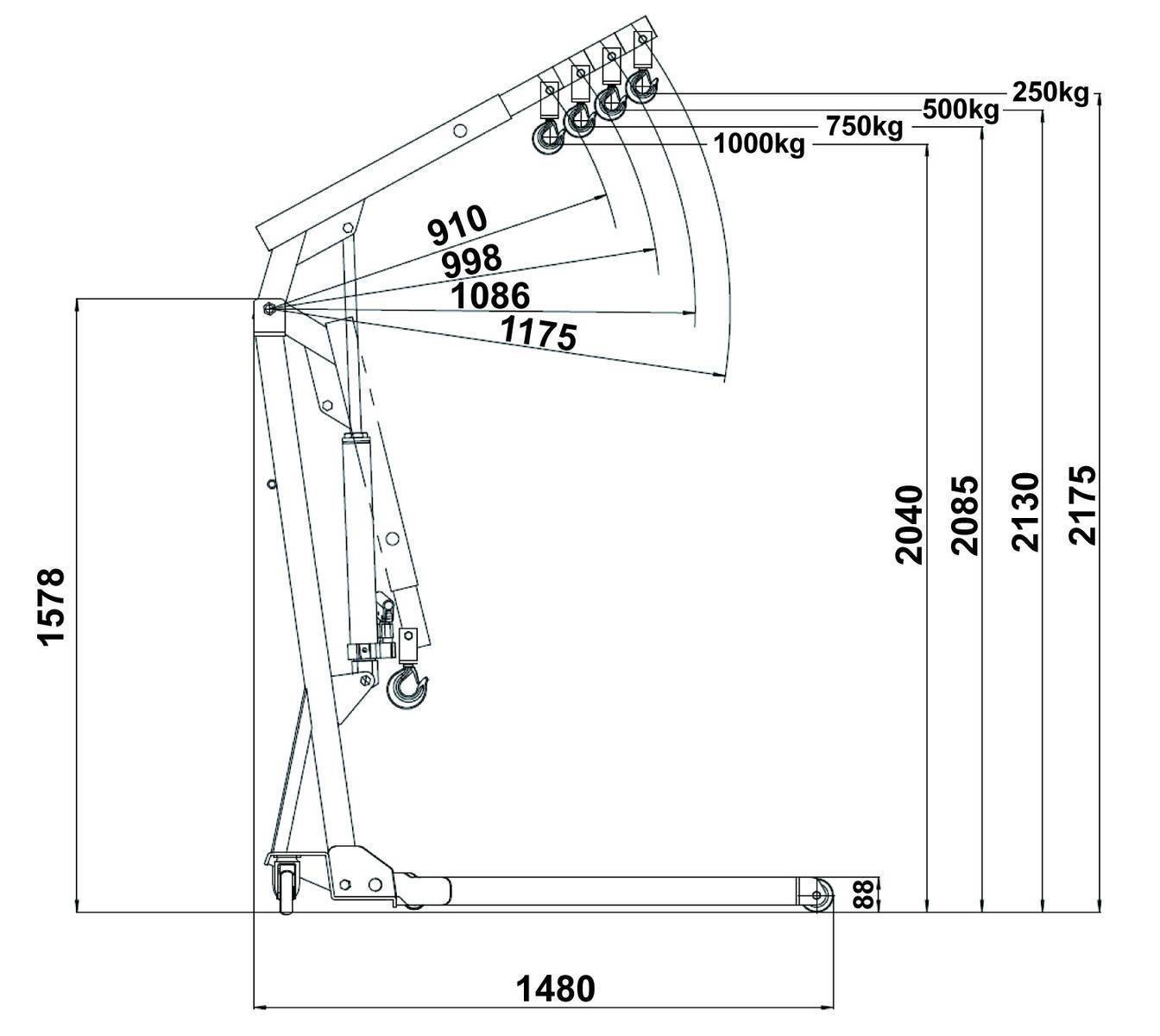 Bahco mobiler klappbarer Hebekran / Werkstattkran - BH6FC1000 - max. 1 Tonne