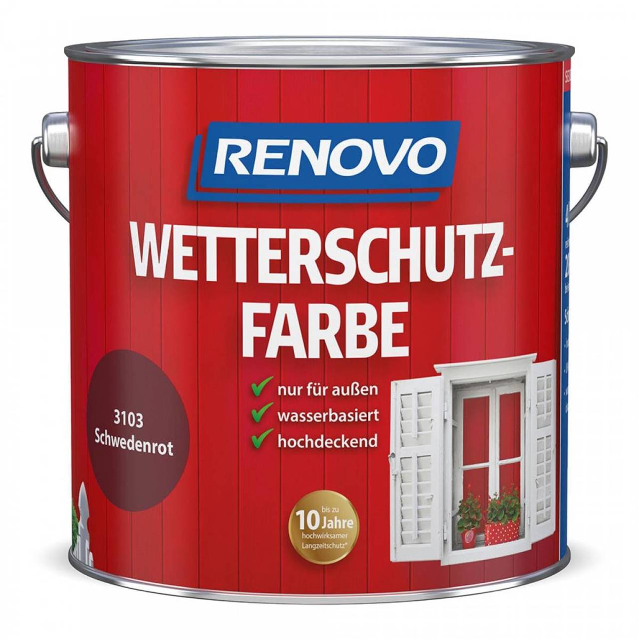 RENOVO Wetterschutzfarbe » Schwedenrot « RAL 3103 - 2,5 Liter