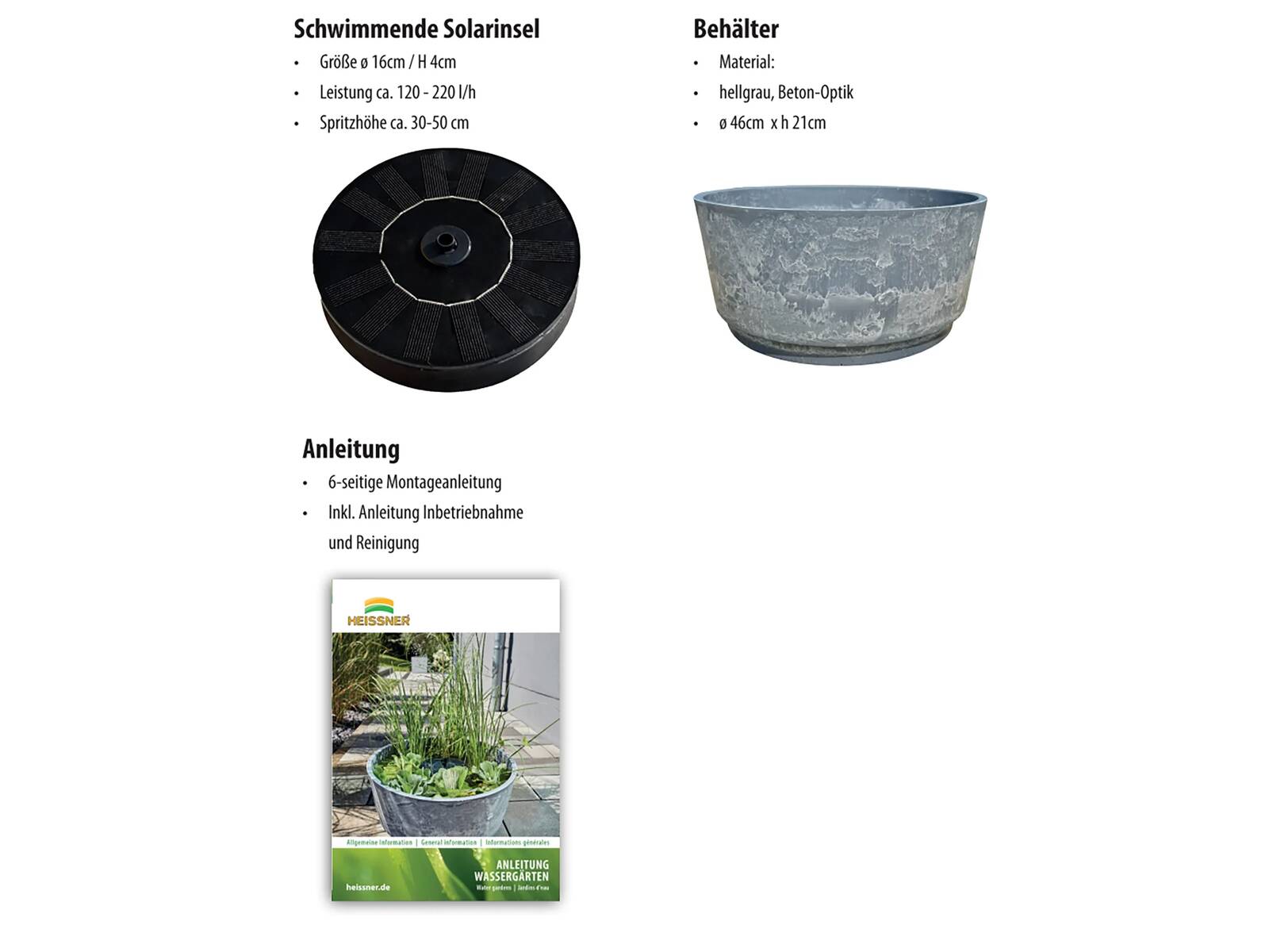 Heissner Solar Wassergarten » Aquatopia « Dekoteich, hellgrau