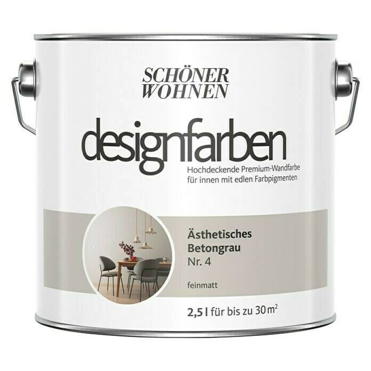 SCHÖNER WOHNEN designfarben » Ästhetisches Betongrau « matt - 2,5 l