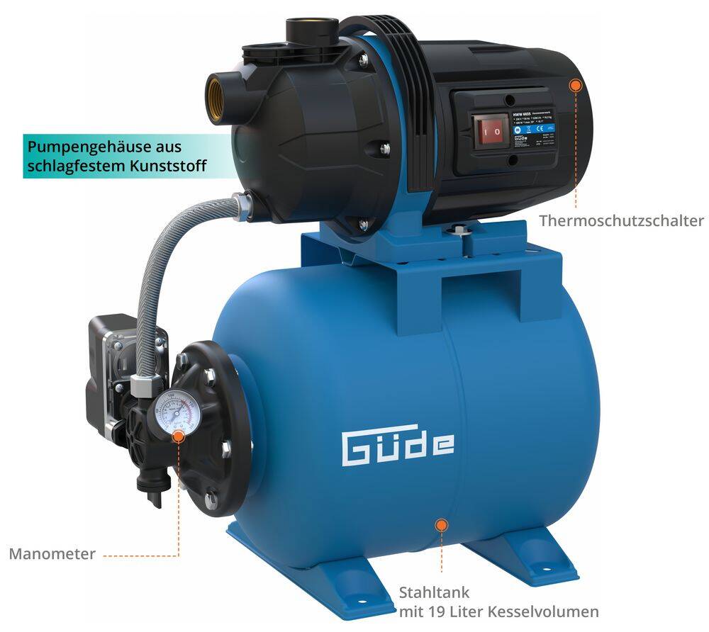 Güde Hauswasserwerk » HWW 6035 « Stahltank, 600 W, 3200 l/h