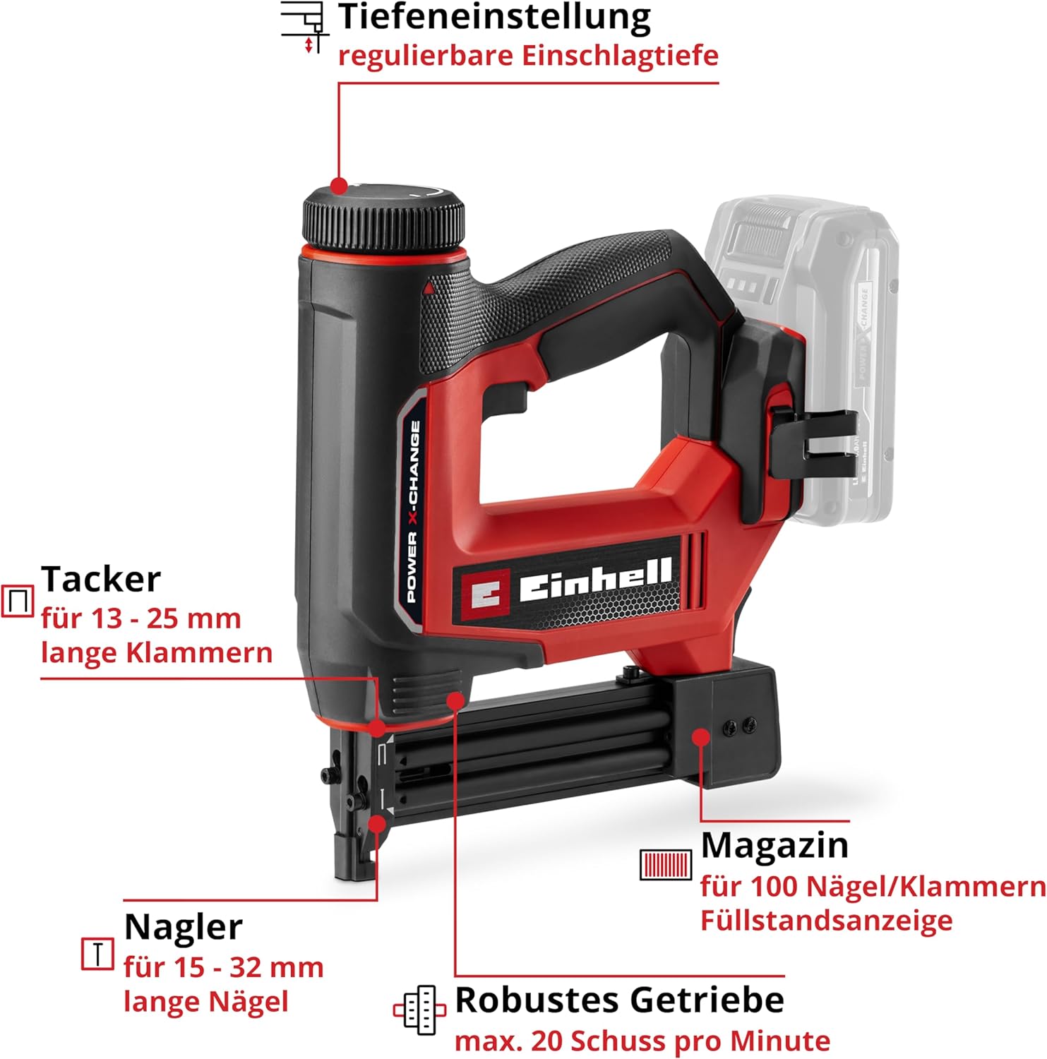 Einhell Akku-Nagler » TE-CN 18/32 Li-Solo « Expert-Serie