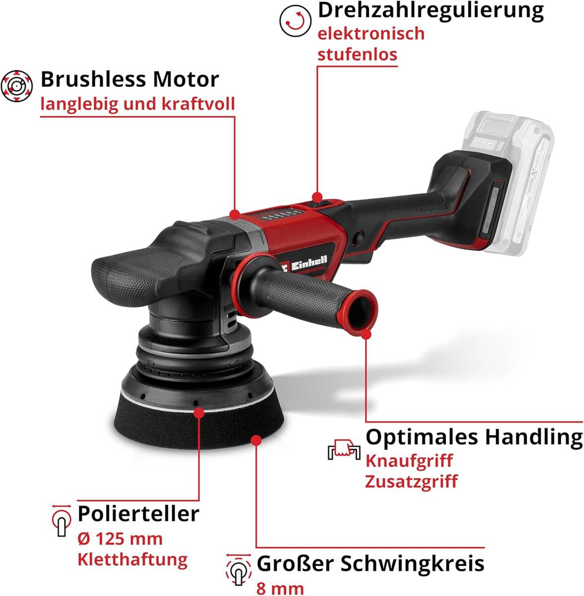 Einhell Akku-Exzenterpolierer » CP-EP 18/125 Li BL-Solo « 18 Volt, PXC