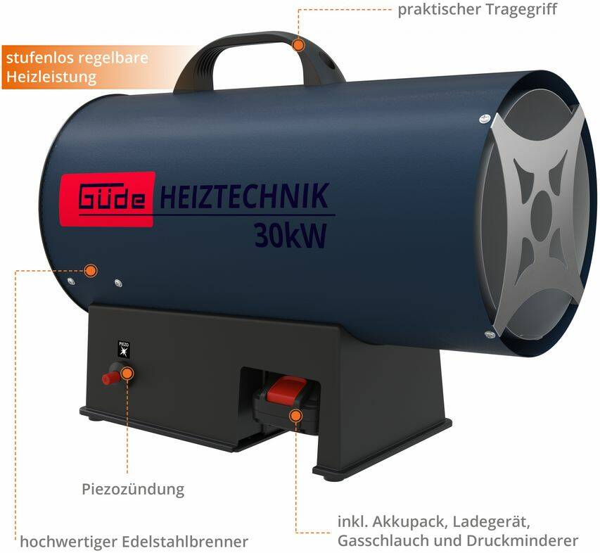 Güde Akku-Gasheizgebläse » GH 18-201-05 « inkl. 2.0 Ah Akku & Zubehör