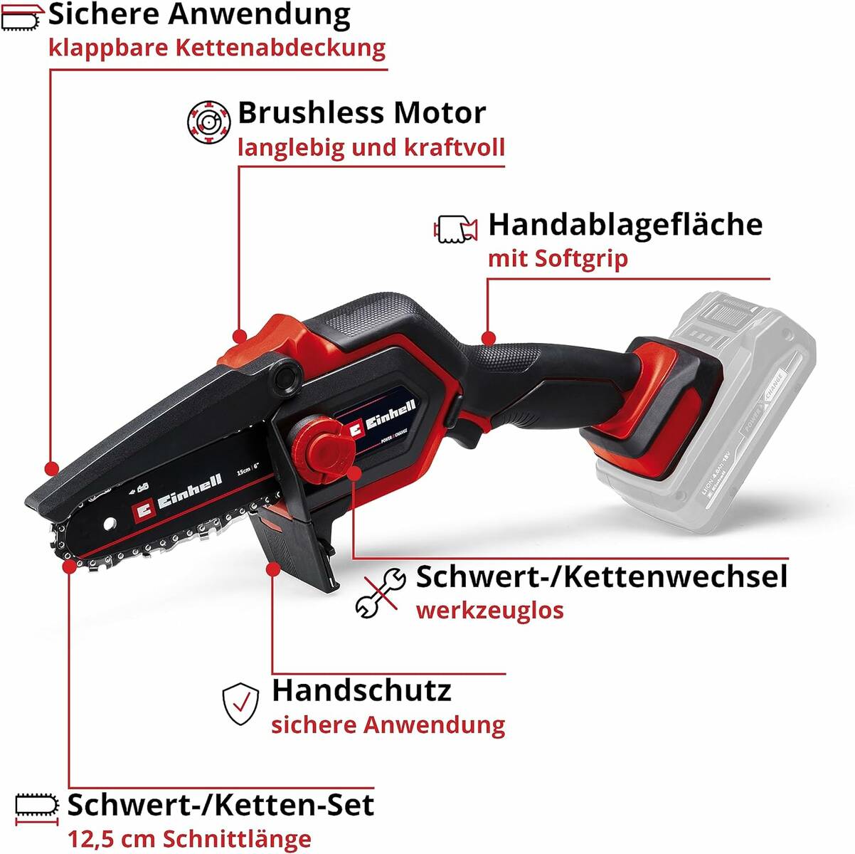 Einhell Akku-Astkettensäge » GE-PS 18/15 Li BL-Solo « PurePOWER Motor