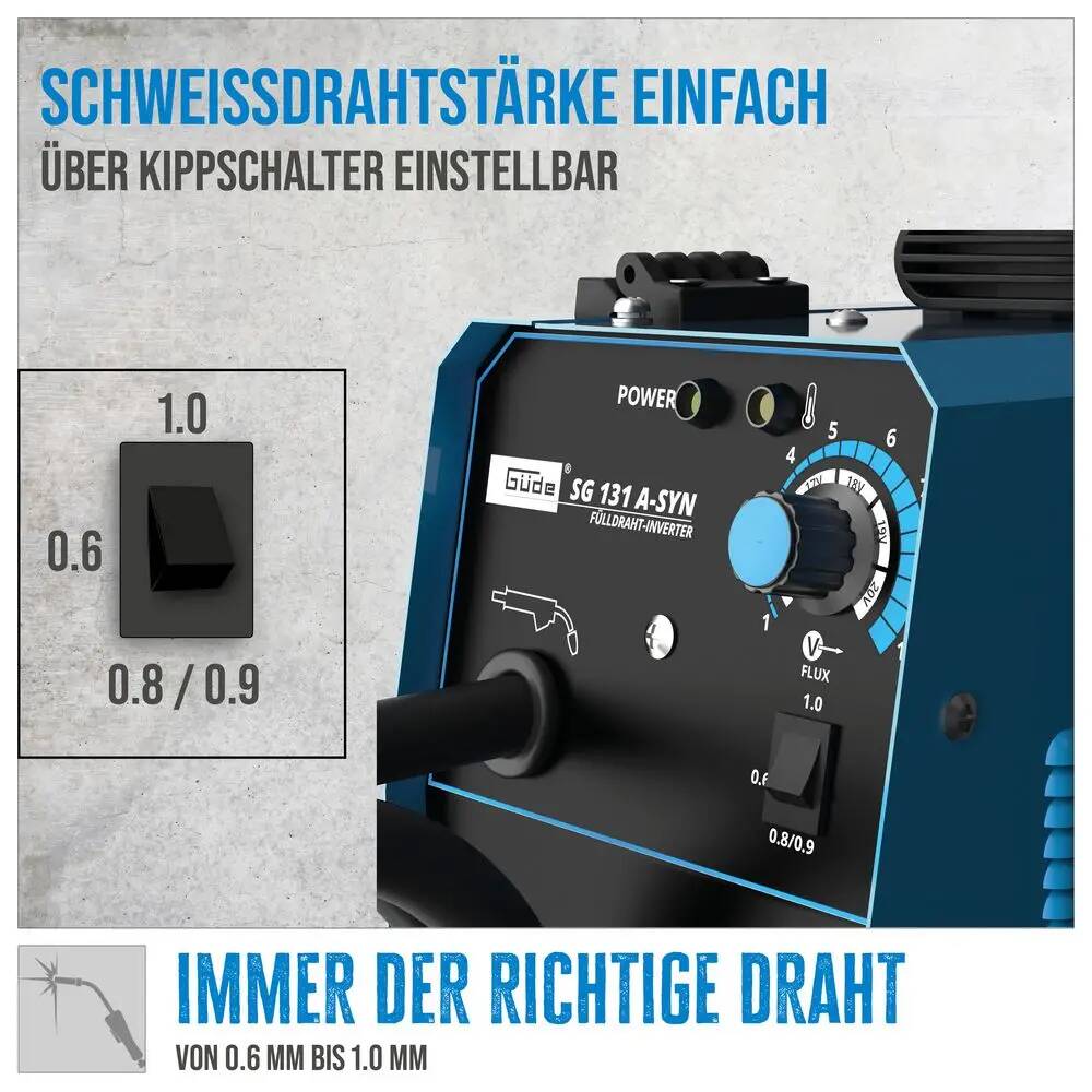 Güde Fülldraht-Schweißgerät » SG 131 A-SYN « 230 V, 20-120 A