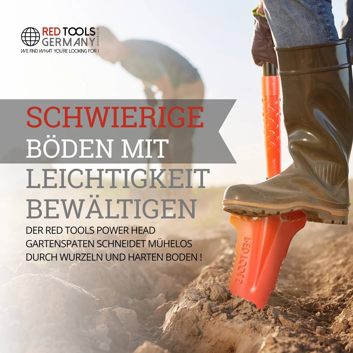 Red Tools Gärtnerspaten » RT20481 « inkl. Wurzelsäge, Soft‑Touch, Rot