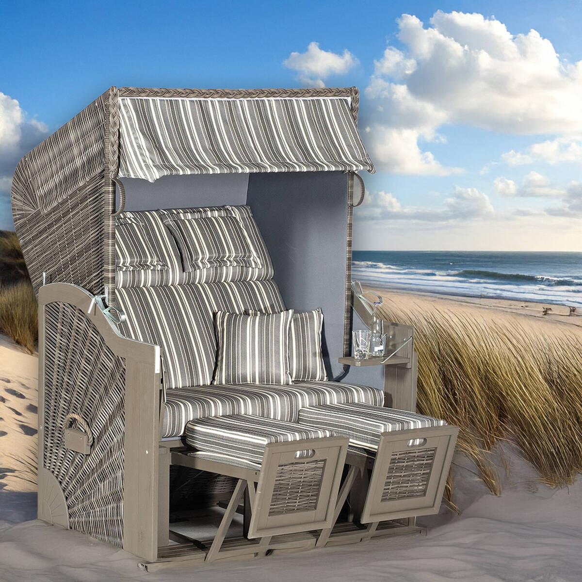 Sunny Smart Strandkorb » Rustikal 285 Z « 2 Ablagen, Pinienholz-Optik