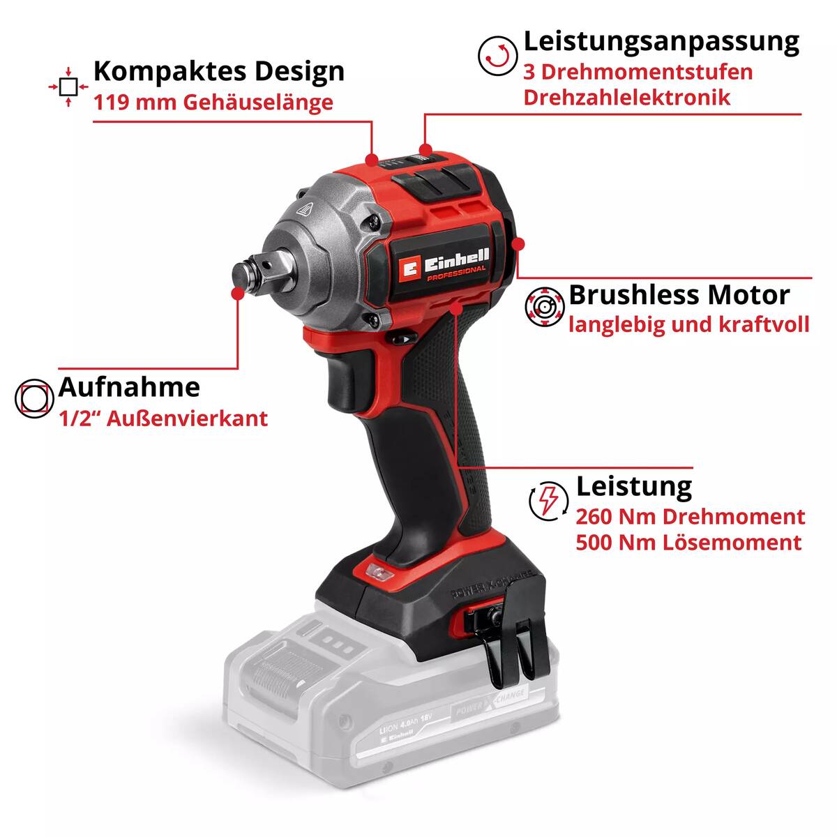 Einhell Akku-Schlagschrauber » TP-CW 18/260-C Li BL-Solo « 18 V, PXC