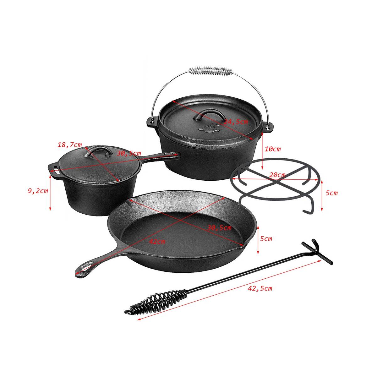 El Fuego Dutch Oven Set » AY4661 « 5-tlg, Gusseisen