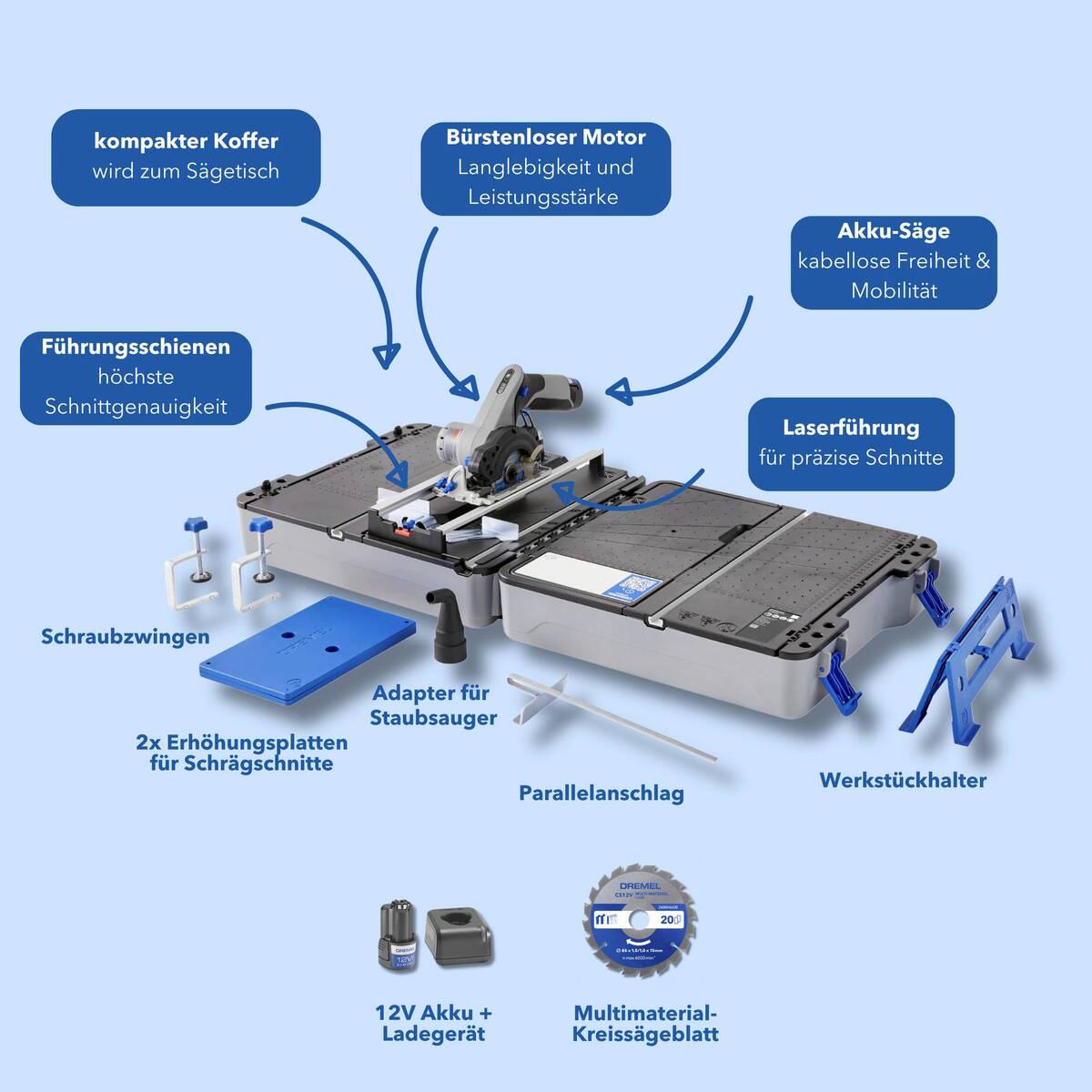 Dremel Mobile Sägestation » CS12V-S1C « 2 Ah, mit Akku und Ladegerät