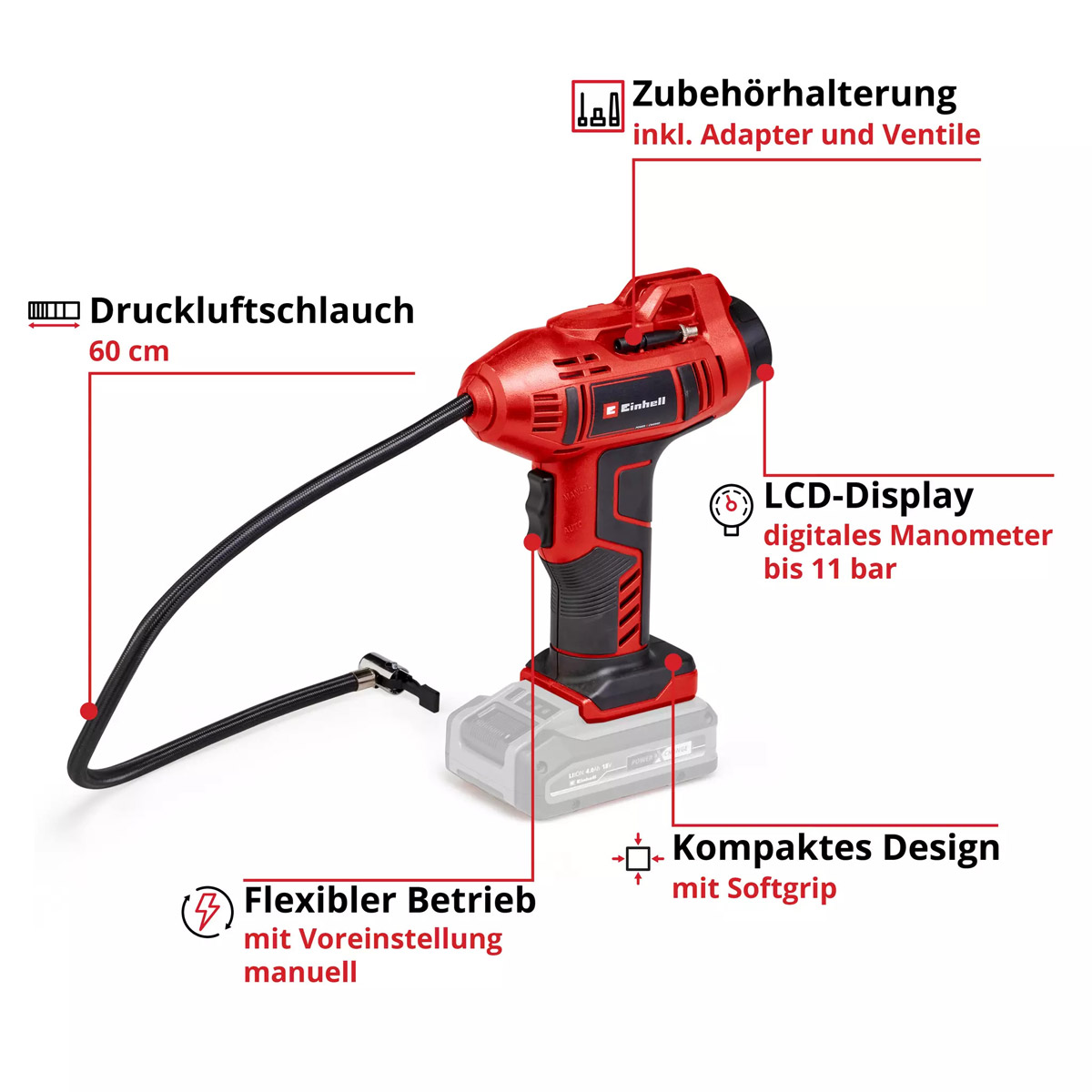 Einhell Akku-Kompressor » CE-CC 18 Li-Solo « Power X-Change 18 Volt