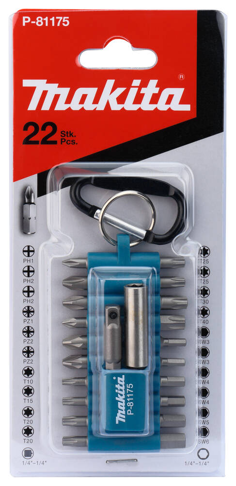 Makita Original Zubehör » P-81175 « 22-teilig, Bit-Set mit Karabiner