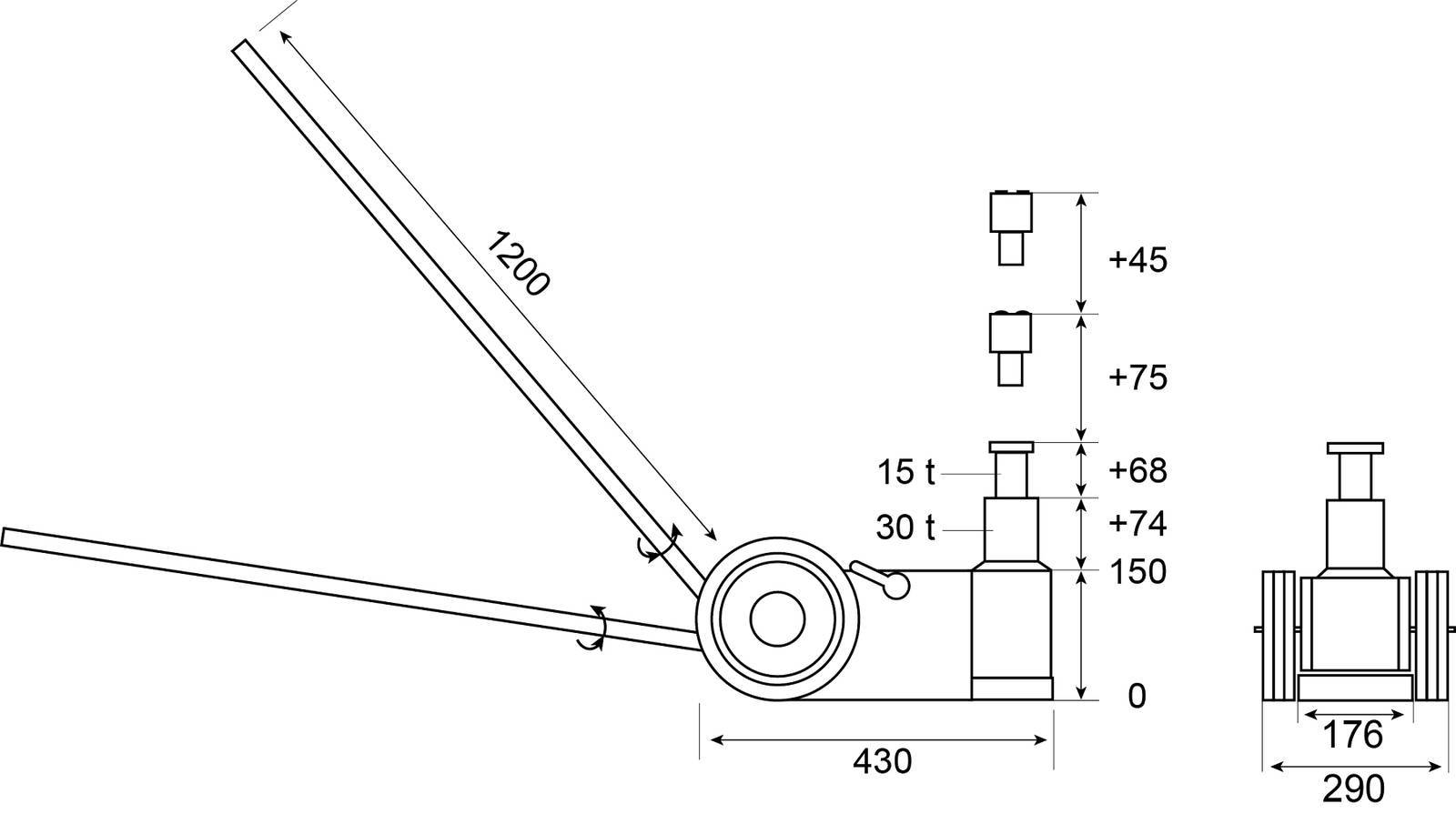 Bahco Hydro-pneumatischer Wagenheber » BH23015C « 30 Tonnen