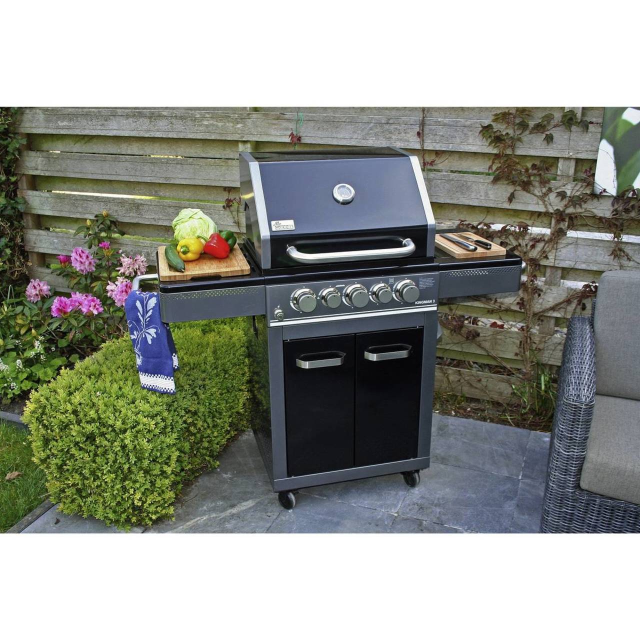 Mr. Gardener Gasgrill » Kingman 3 Plus « inkl. Heckbrenner & Seitenkocher
