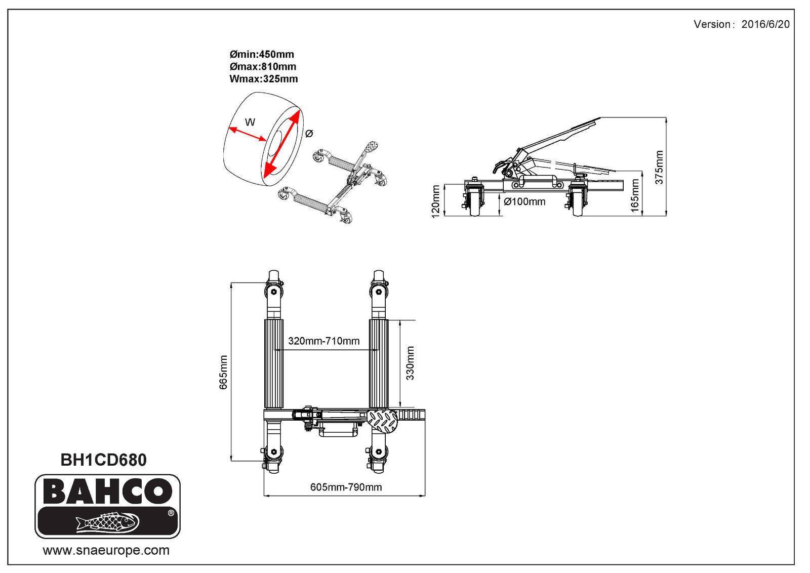 Bahco BH1CD680 hydraulische Rangierhilfe, Radgreifer - 680 kg Traglast